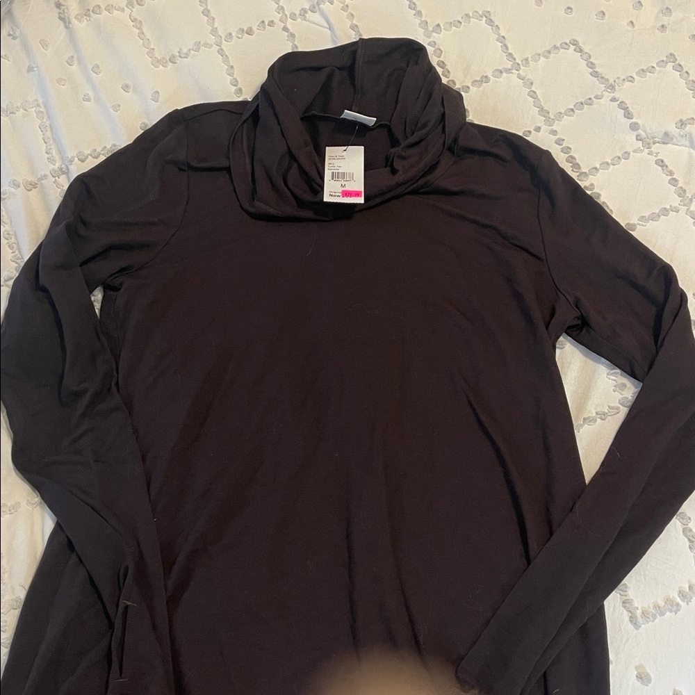 CAbi Brown title tee Long Sleeve Top knit cowl neck nwt medium Ganache tunic